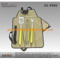 4 Pcs Colored Wooden Handle BBQ Set With Apron Packing For Gift